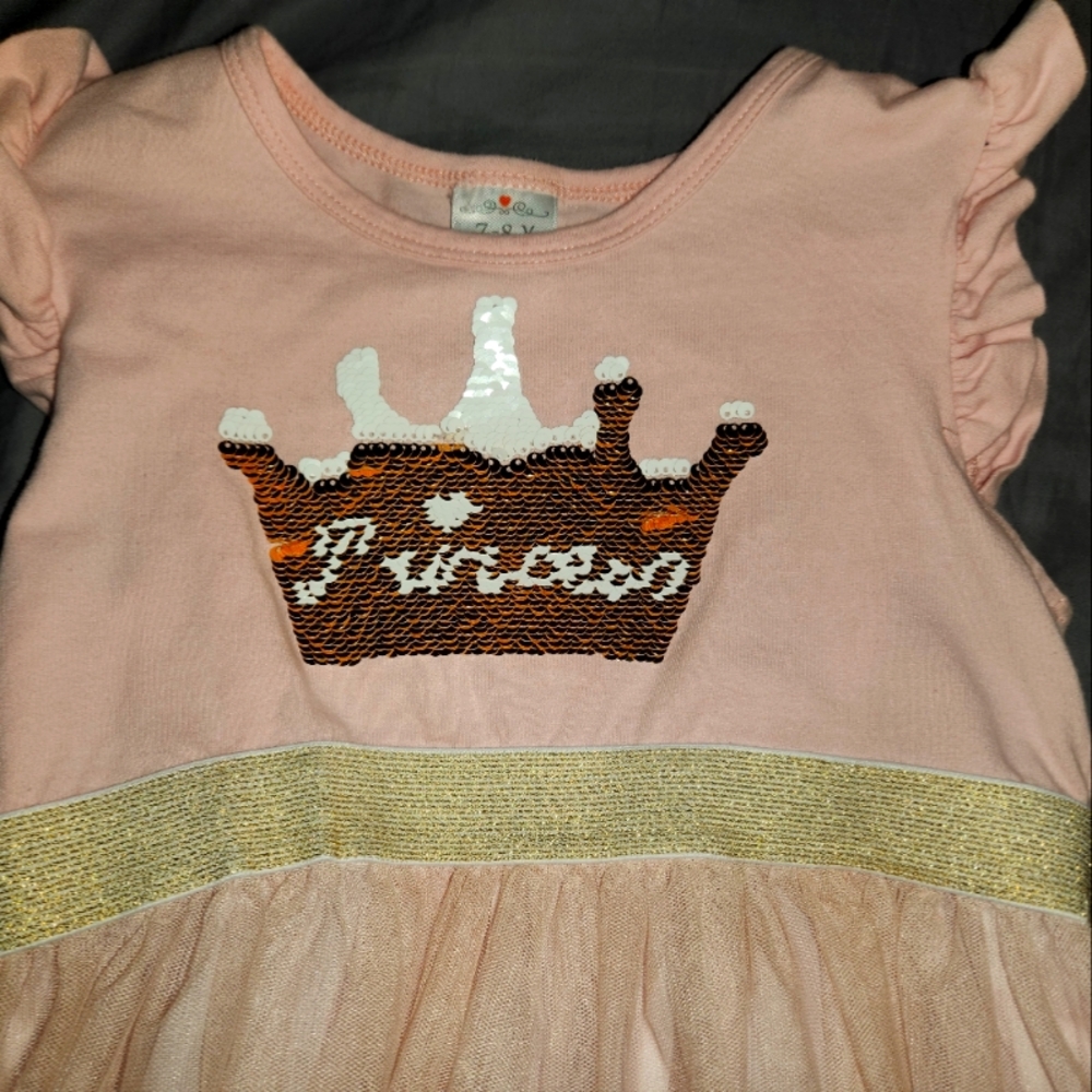 DXTON Gold Pink Princess Short sleeve Tutu Dress Sz 7-8 years